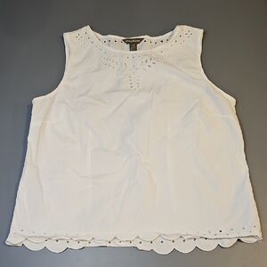 Tommy Bahama White Eyelet Sleeveless Top 100% Cotton Large Resortwear Beachy